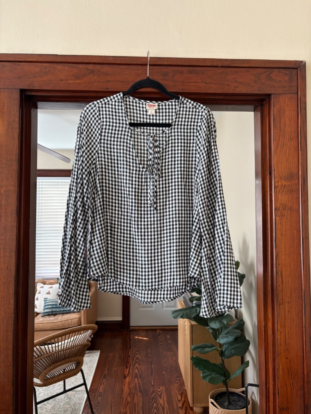 Black & White Gingham Tie Blouse